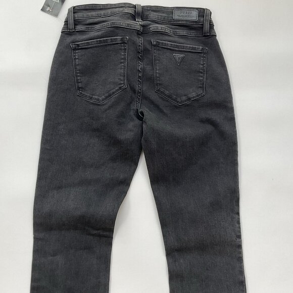 Guess Women’s Moto Zip Skinny Jeans In Black With Knee Silver Patch Size 27 - Picture 12 of 14